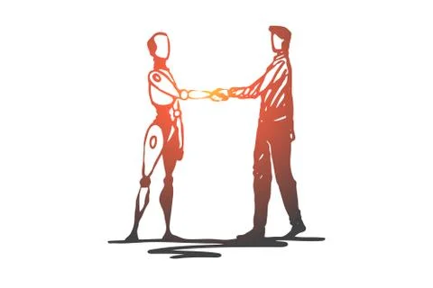 Human, robot, future, machine, technology concept. Hand drawn isolated vector Illustrazione stock