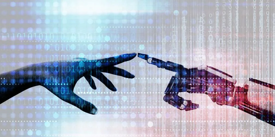 Human Robot Handshake Digital Transformation Technology Future Stock Illustration