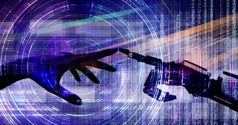 Human Robot Handshake Representing Digital Transformation Technology Future Stock Footage 344916956