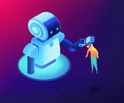 Human-robot interaction concept vector isometric illustration. Illustrazione stock