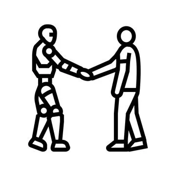 Human robot interaction social robotics line icon vector illustration Stock Illustration