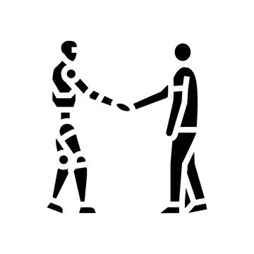 Human robot interaction social robotics glyph icon vector illustration Stock Illustration