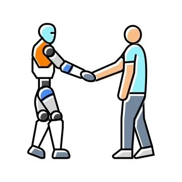 Human robot interaction social robotics color icon vector illustration Stock Illustration