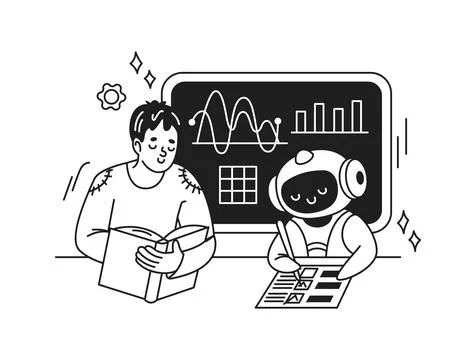 Human Robot Learning Together with Charts Stock Illustration