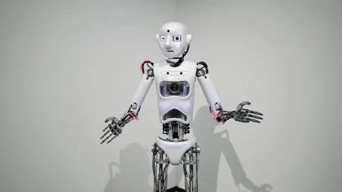 A Human-like Robot Performs Simple Tasks According To A Program. The Robot Moves Stock Footage 244371556