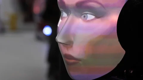 Human robot. Robot face close up. Artificial intelligence. Vídeo Stock 126123995