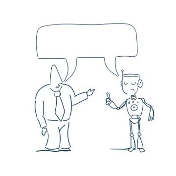 Human robot talking chat box bubble communication concept, artificial Illustration