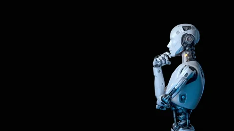 Human-like robot thinking out loud Stock Footage 168935101