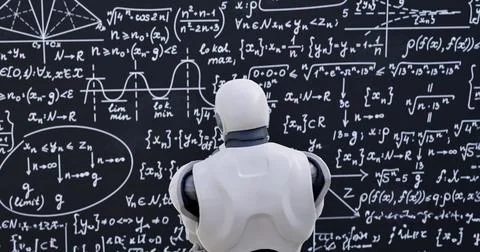 Human-like robot thinking out loud. Concept. 3D animation Stock Illustration
