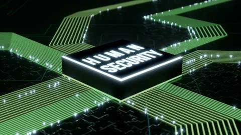 Human Security CPU and Circuit Board concept. Green traces transmission. Video stock 246939709