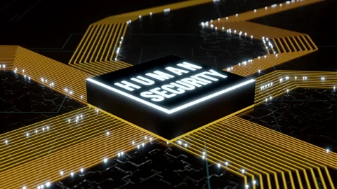 Human Security High Tech concept. CPU with orange traces for human security. Video stock 246545962