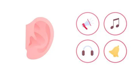 Human sense and perception concept. Vector flat icon illustration. Ear, music Stock Illustration