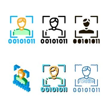 Human set binary code icon vector outline Stockillustratie