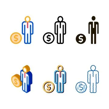 Human set dollar coin icon vector outline Stock Illustration