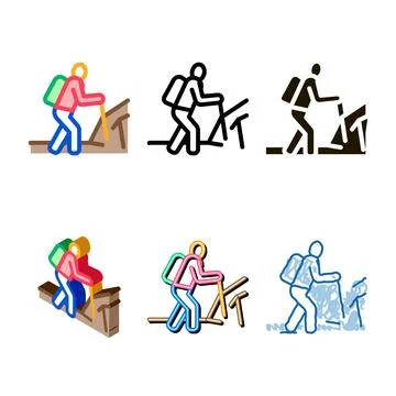 Human set hiking icon vector outline Stock Illustration