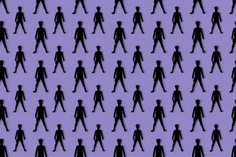 Human shadow seamless pattern on purple background. Illustrazione stock