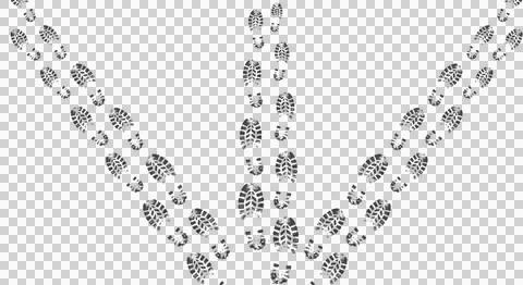 Human shoe footprints diverging into three different paths on a transparent.. Stock Illustration