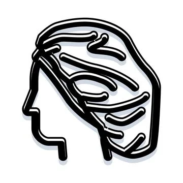 Human side head profile with brain lines thinking Stockillustratie