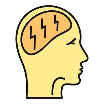 Human side profile showing brain with lightning bolts Stock Illustration