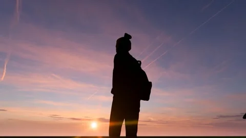 Human Silhouette Activity Under Bright Clear Sky Stock Footage 329082827