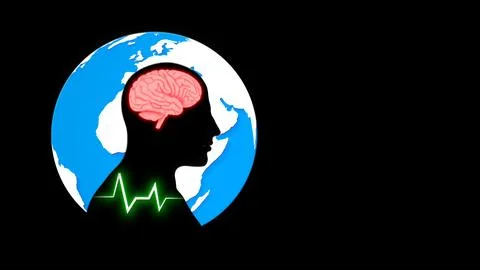 Human Silhouette With Brain Inside Planet Earth on black background Illustrazione stock
