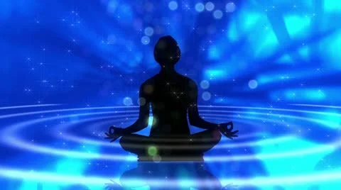 Human silhouette meditating on blue LOOP Video stock 12386660