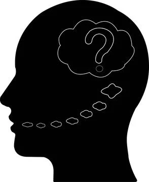 Human Silhouette with Thought Cloud Containing Question Mark Symbol Stock Illustration