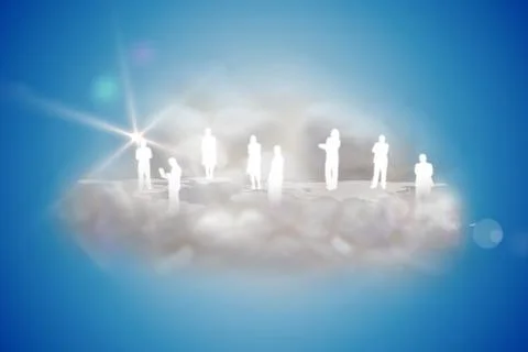 Human silhouettes on a floating cloud with app icons Stock Illustration