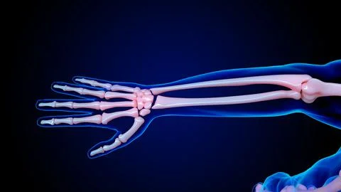 Human skeleton anatomy hand bones for medical concept 3D rendering Stock Illustration