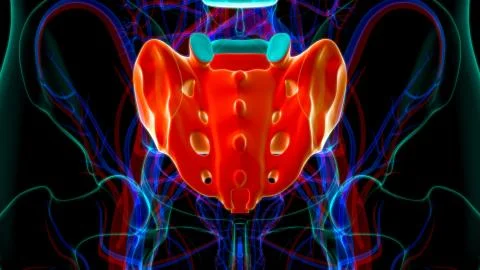 Human skeleton anatomy Sacral Bone 3D Rendering 库存插图