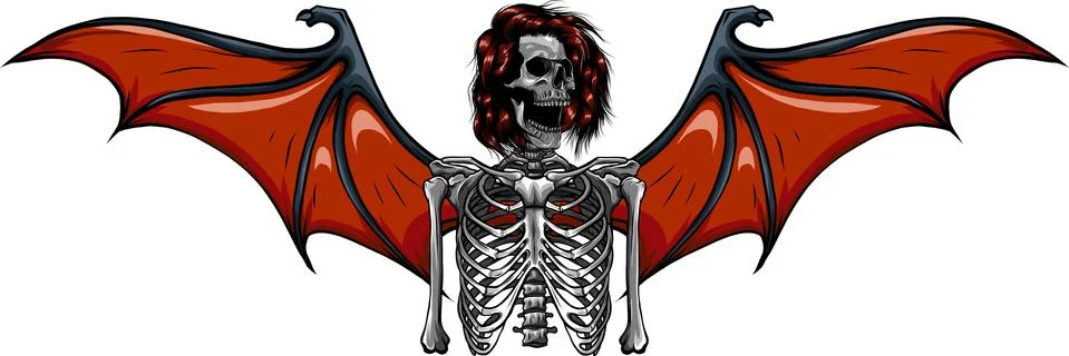 Human skeleton with bat wings vector illustration Stock Illustration