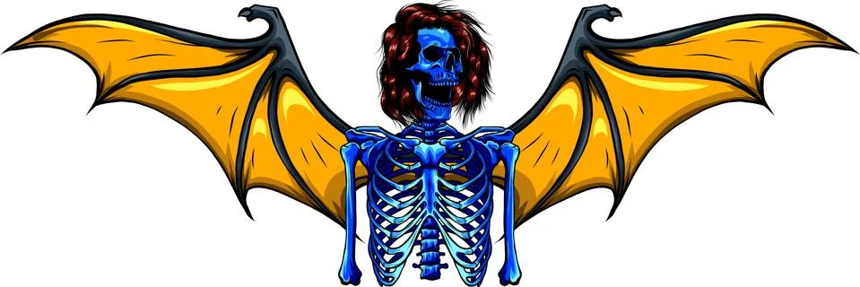 Human skeleton with bat wings vector illustration Stock Illustration