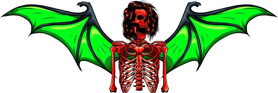 Human skeleton with bat wings vector illustration Stock Illustration