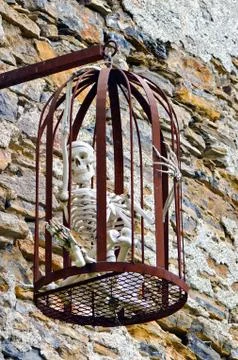 Human skeleton in a cage Stock Photos