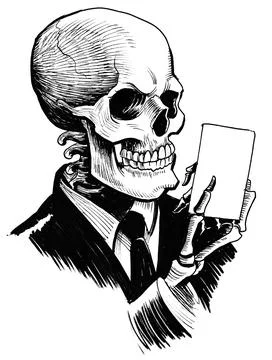 Human skeleton with a card Illustrazione stock