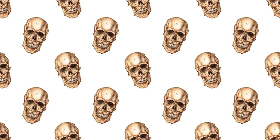 Human skeleton face pattern watercolor Illustrazione stock