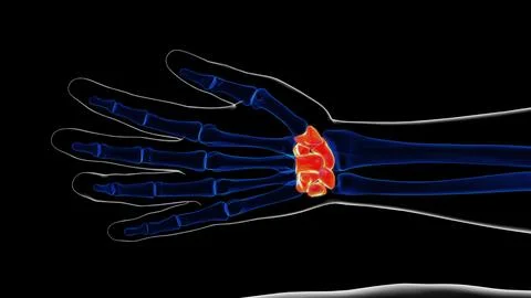 Human skeleton hand wrist carpals bone anatomy for medical concept 3D renderi Stock Illustration