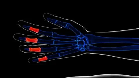 Human skeleton Intermediate phalanges anatomy 3D rendering Stock Illustration