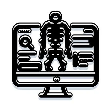 Human skeleton model on computer screen interface 库存插图