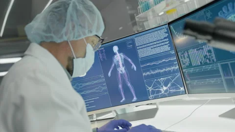 Human skeleton models on computer screen... | Stock Video | Pond5