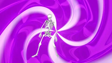 Human skeleton performs expressive dance poses against a purple and white Stock Footage 344567994