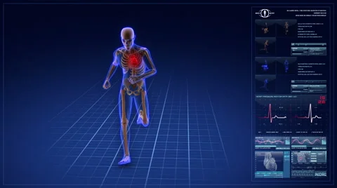 Human skeleton running in cyberspace. Stock Footage 56222484