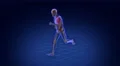 Human skeleton running in cyberspace. 4k or 4k+ Resolution