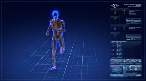 Human skeleton running in cyberspace. Stock Footage 56343698