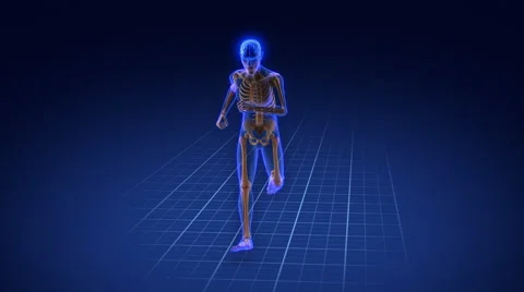 Human skeleton running in cyberspace. Stock Footage 56344073
