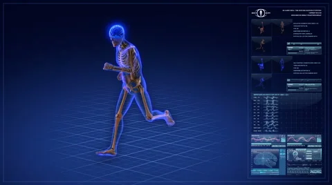 Human skeleton running in cyberspace. Stock Footage 56348966