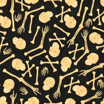 Human skeleton seamless pattern with skulls and crossbones. For wallpaper Stock Illustration