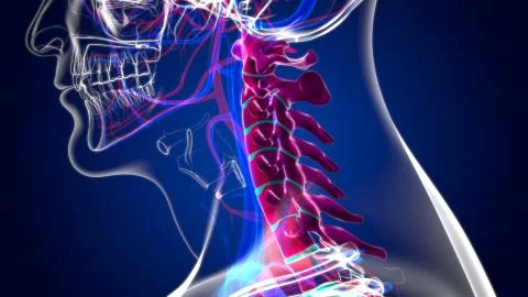Human Skeleton Vertebral Column Cervical Vertebrae Anatomy 3D Illustration Stock Illustration