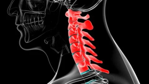 Human Skeleton Vertebral Column Cervical Vertebrae Anatomy 3D Illustration Ilustración de archivo
