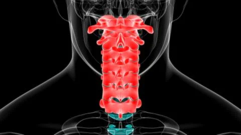 Human Skeleton Vertebral Column Cervical Vertebrae Anatomy 3D Illustration Illustrazione stock